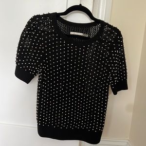 Alice + Olivia silver bead short sleeve sweater